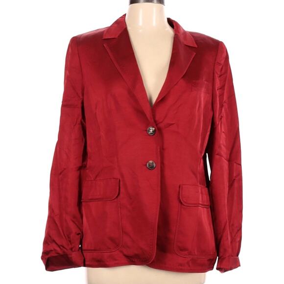 Escada Vermillion Red Satin Two Button Long Sleeve Blazer Size 42 - Picture 2 of 10